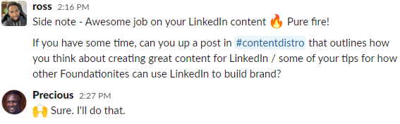 Slack에서 Precious와 Ross의 대화