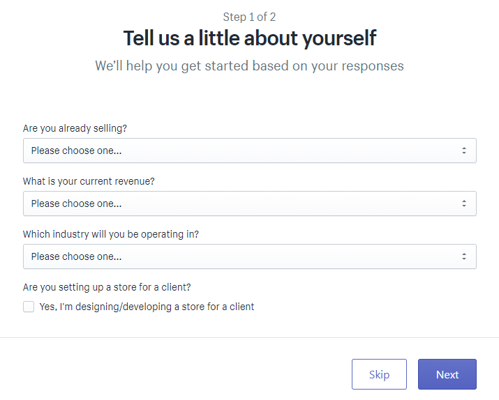 Konfiguracja początkowa Shopify