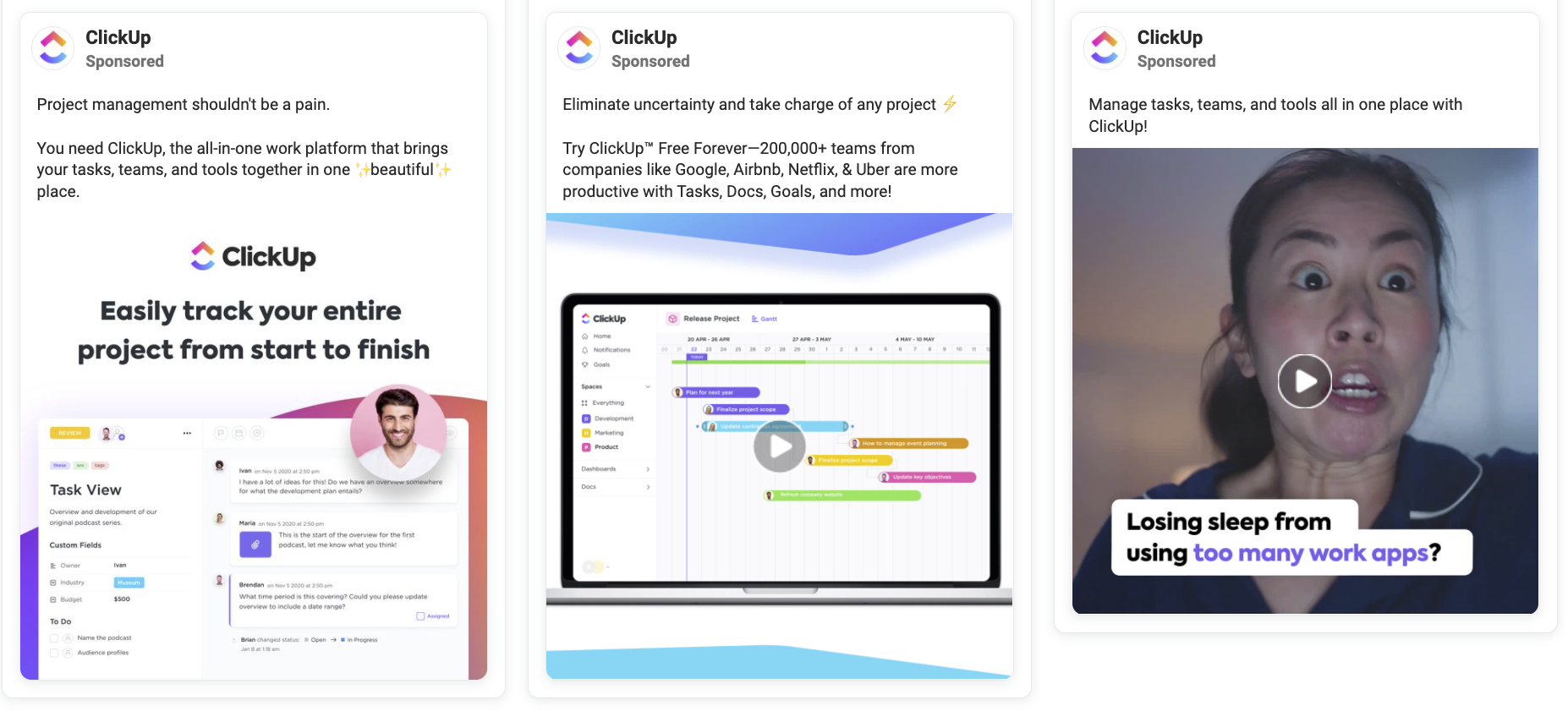 Libreria di annunci Facebook ClickUp