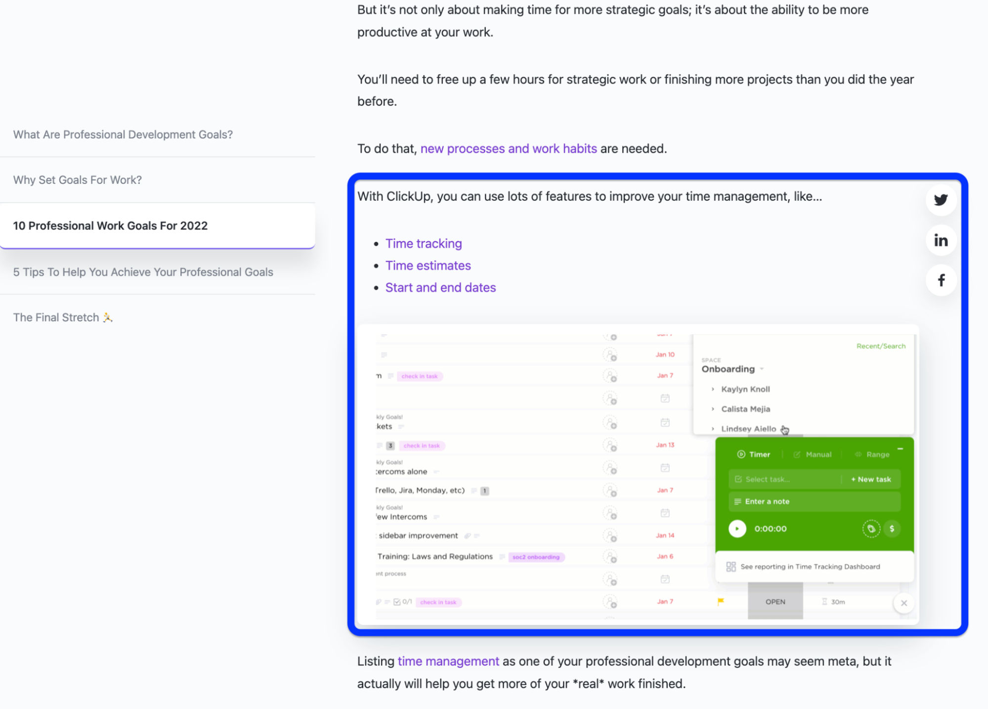 Funzionalità di gestione del tempo di ClickUp