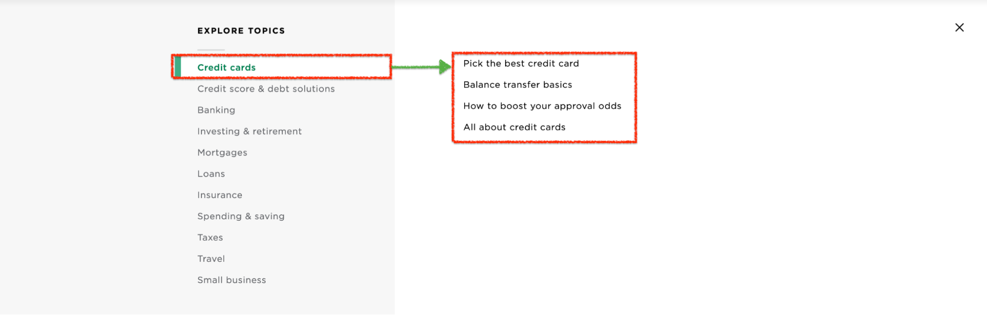 NerdWallet 的主题菜单