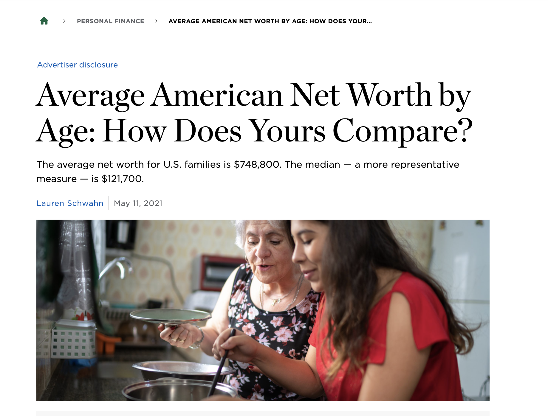 NerdWallet 关于“按年龄划分的美国平均净资产”的文章