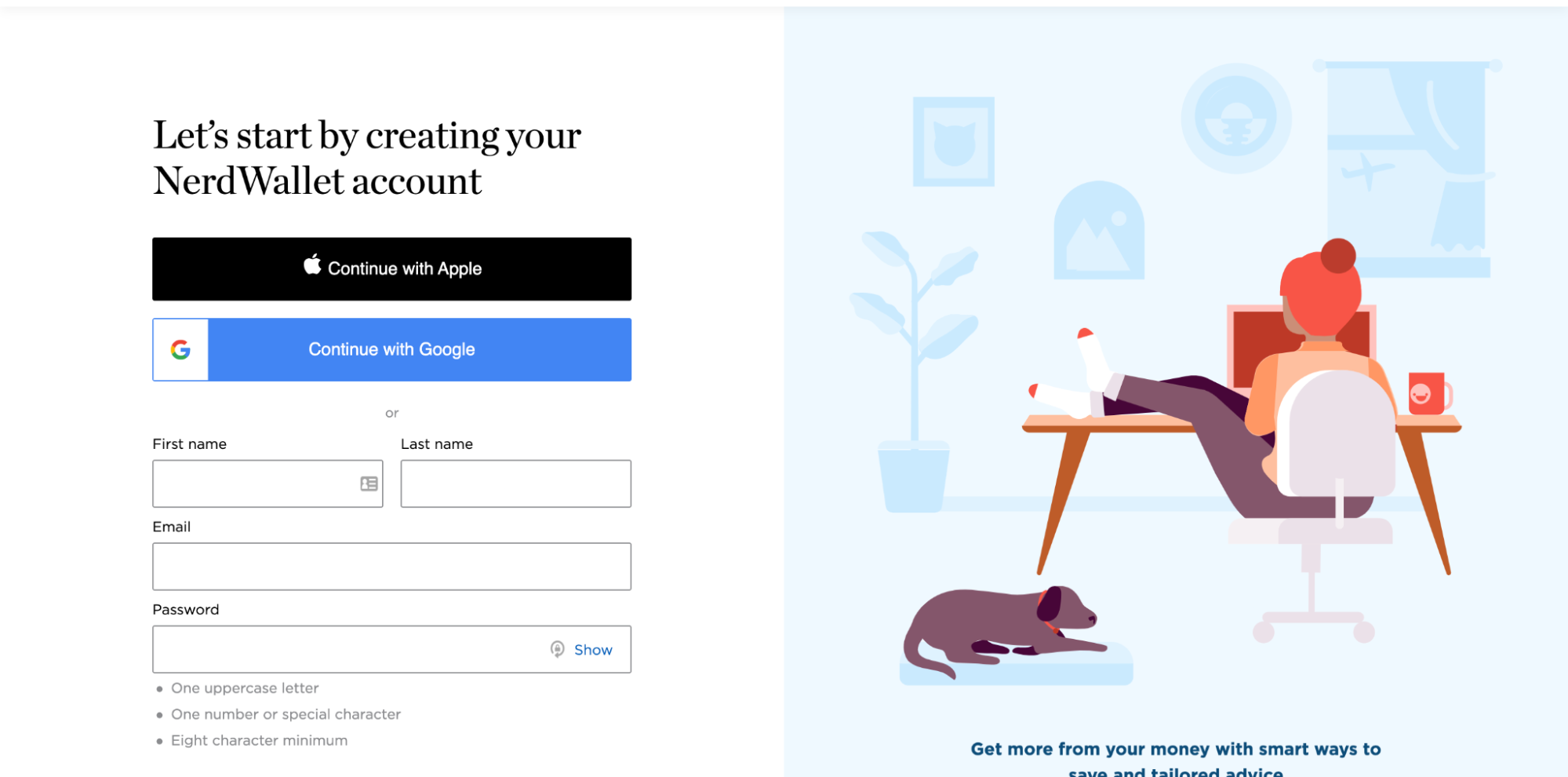 NerdWallet 帐户创建页面