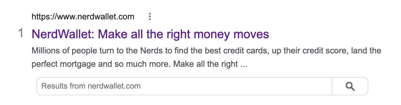 搜索引擎结果页面中带有价值主张的 NerdWallet 元标记