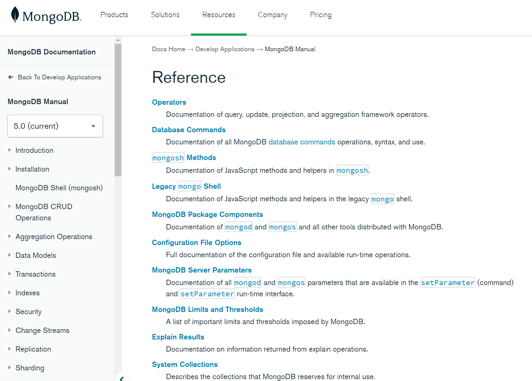 MongoDB 참조 페이지