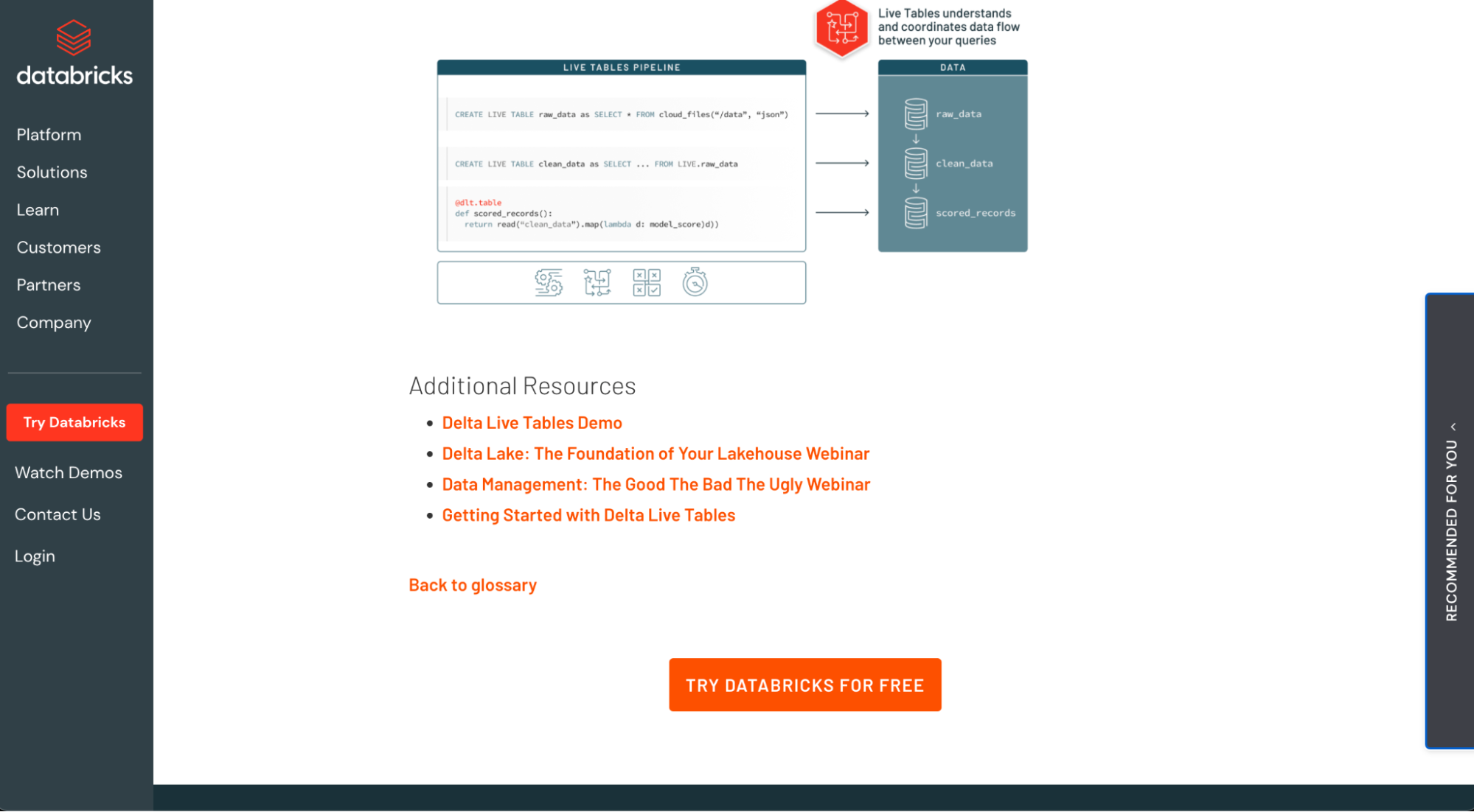 Bas de page Databricks Bouton CTA