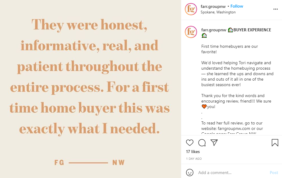 Instagramの推薦状の投稿