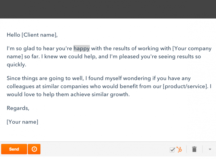 Esempio di email di generazione di lead Hubspot
