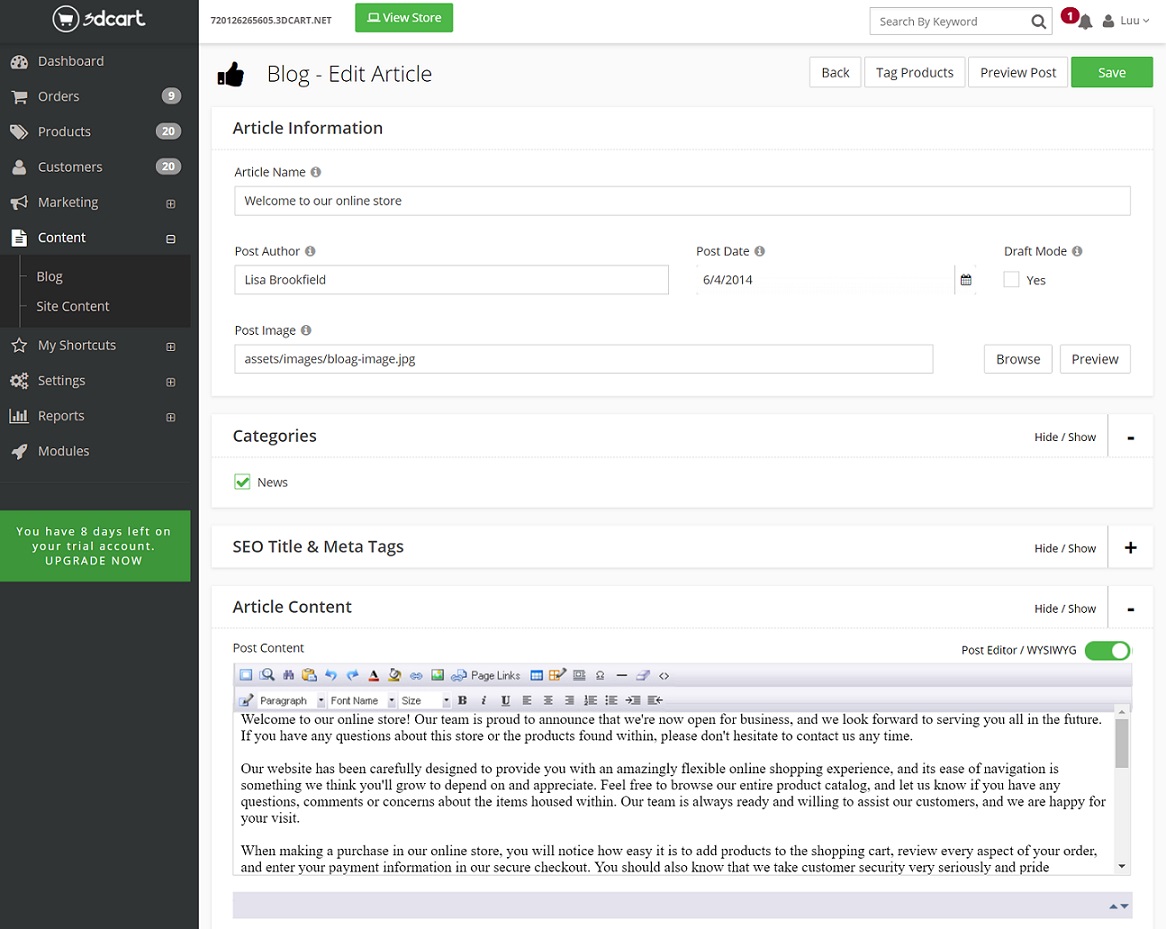 ميزات التدوين عبر 3dCart - X-Cart و 3dCart
