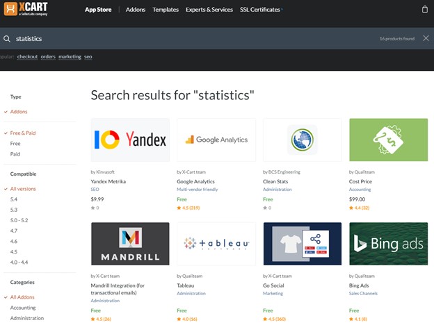 تطبيق الإحصائيات في متجر تطبيقات X-Cart - X-Cart مقابل 3dCart