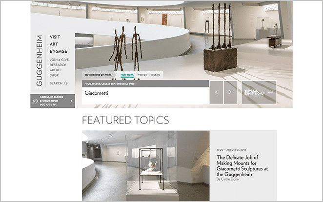 Скриншот сайта Гуггенхайма Пример известного сайта WordPress