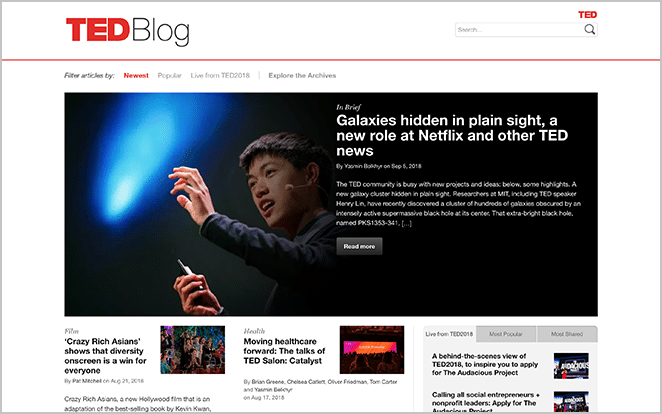 скриншот веб-сайта блога TED пример блога wordpress