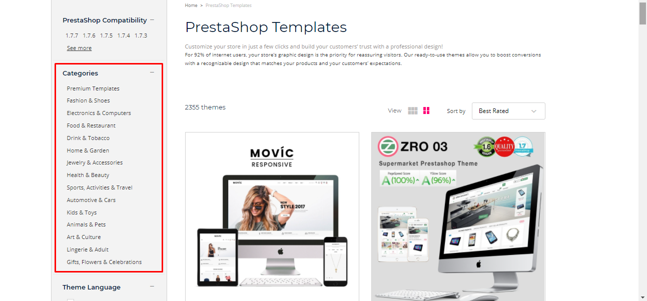 Prestashop 主題類別