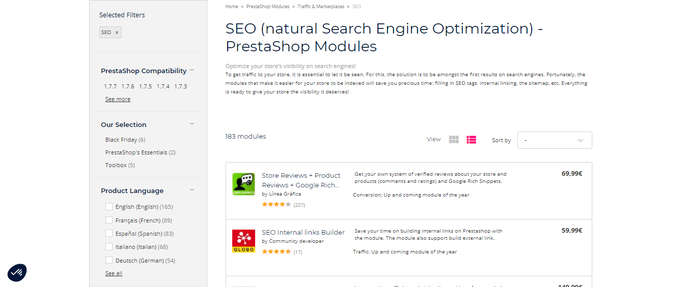 Prestashop SEO 模塊