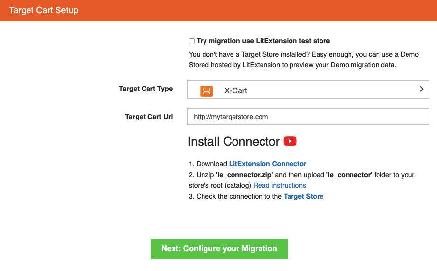 configurar el carrito de destino