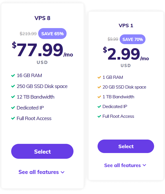 Hostinger 提供的 VPS 計劃