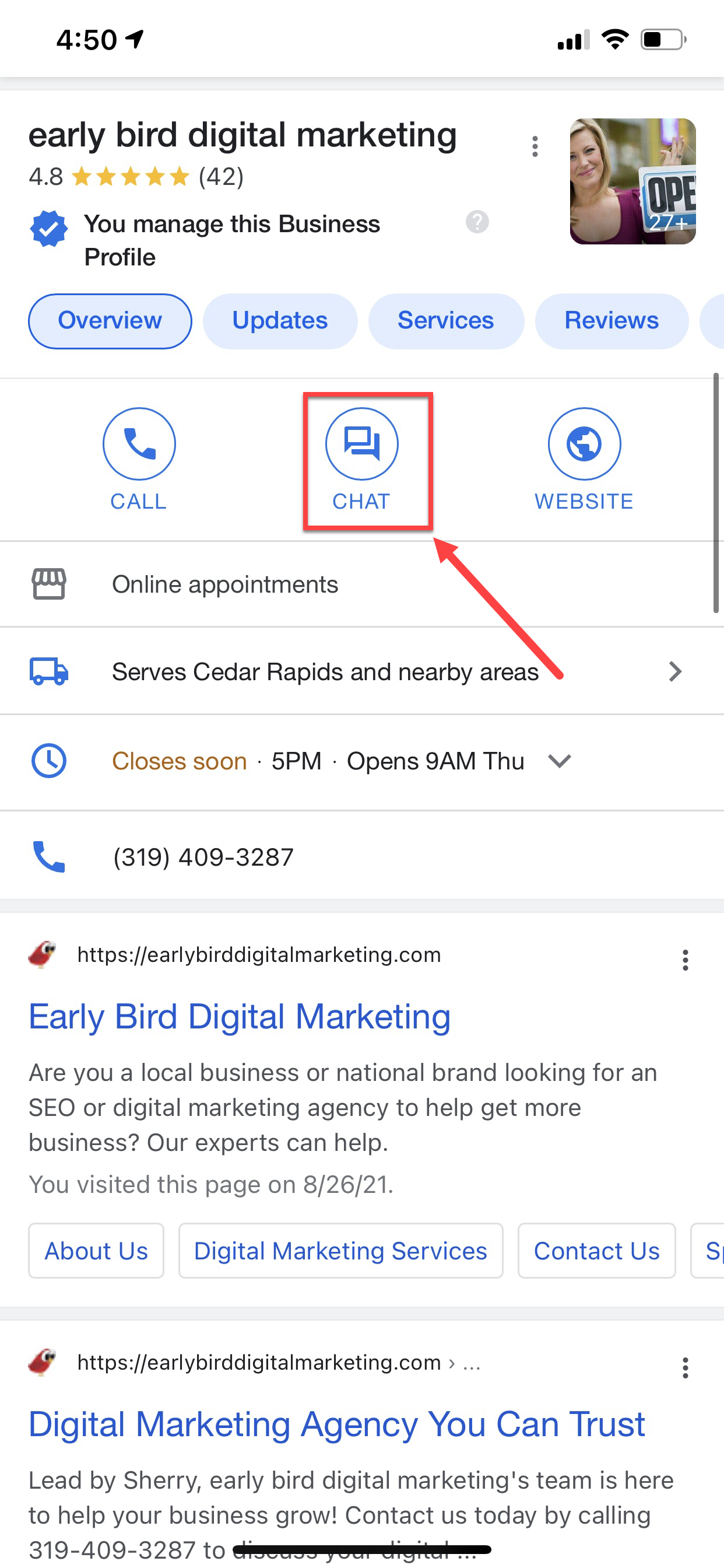 คุณลักษณะข้อความธุรกิจของ Google