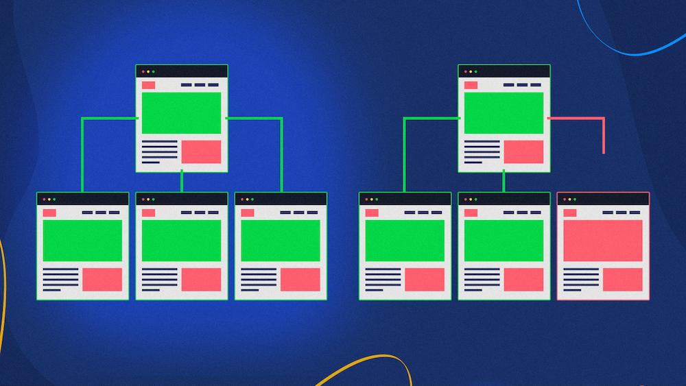 所有頁面都鏈接到的站點結構與具有一個孤立頁面的站點結構