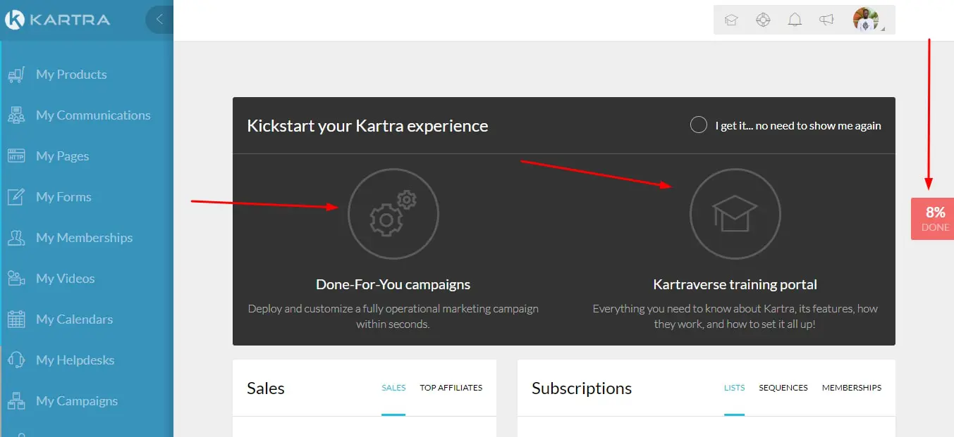 tableau de bord kartra