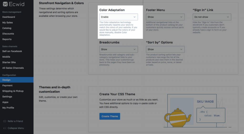 Adaptacja kolorów Ecwid