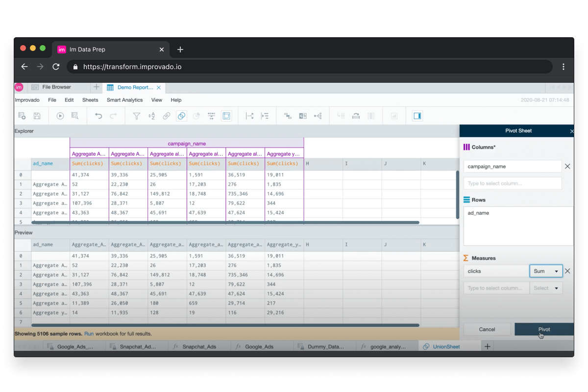 Datentransformationen mit Improvado