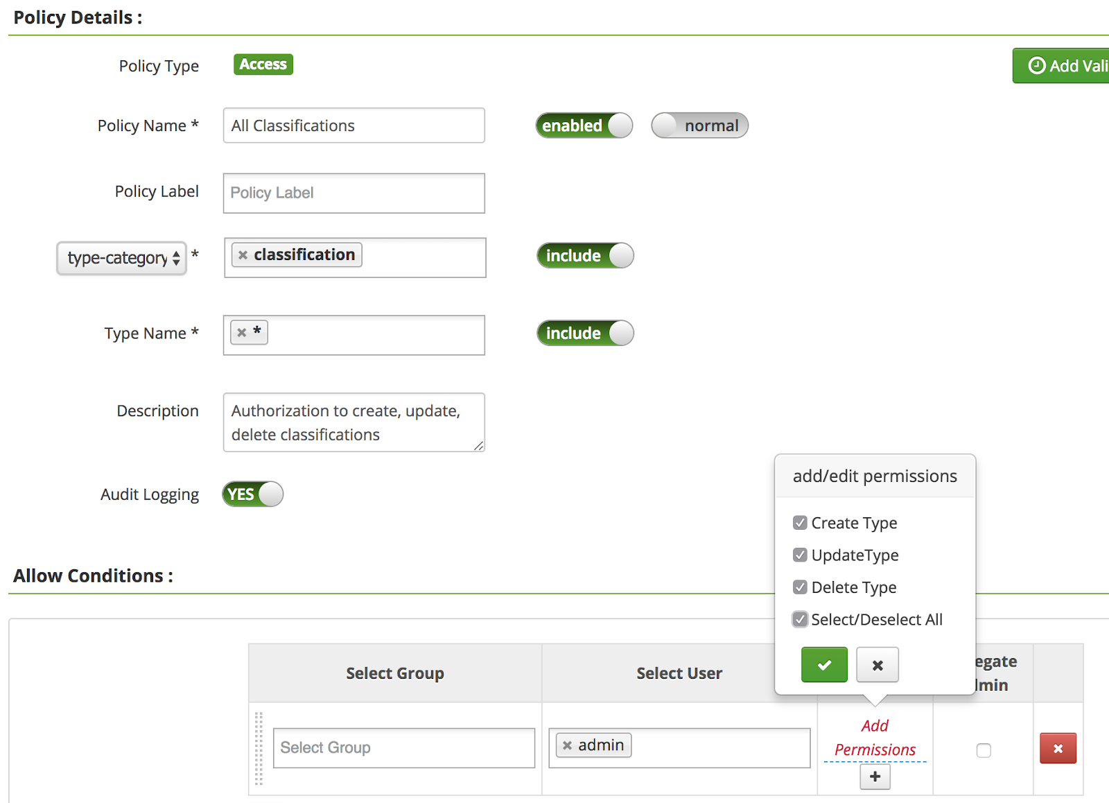 Apache Atlas: Richtlinientypen