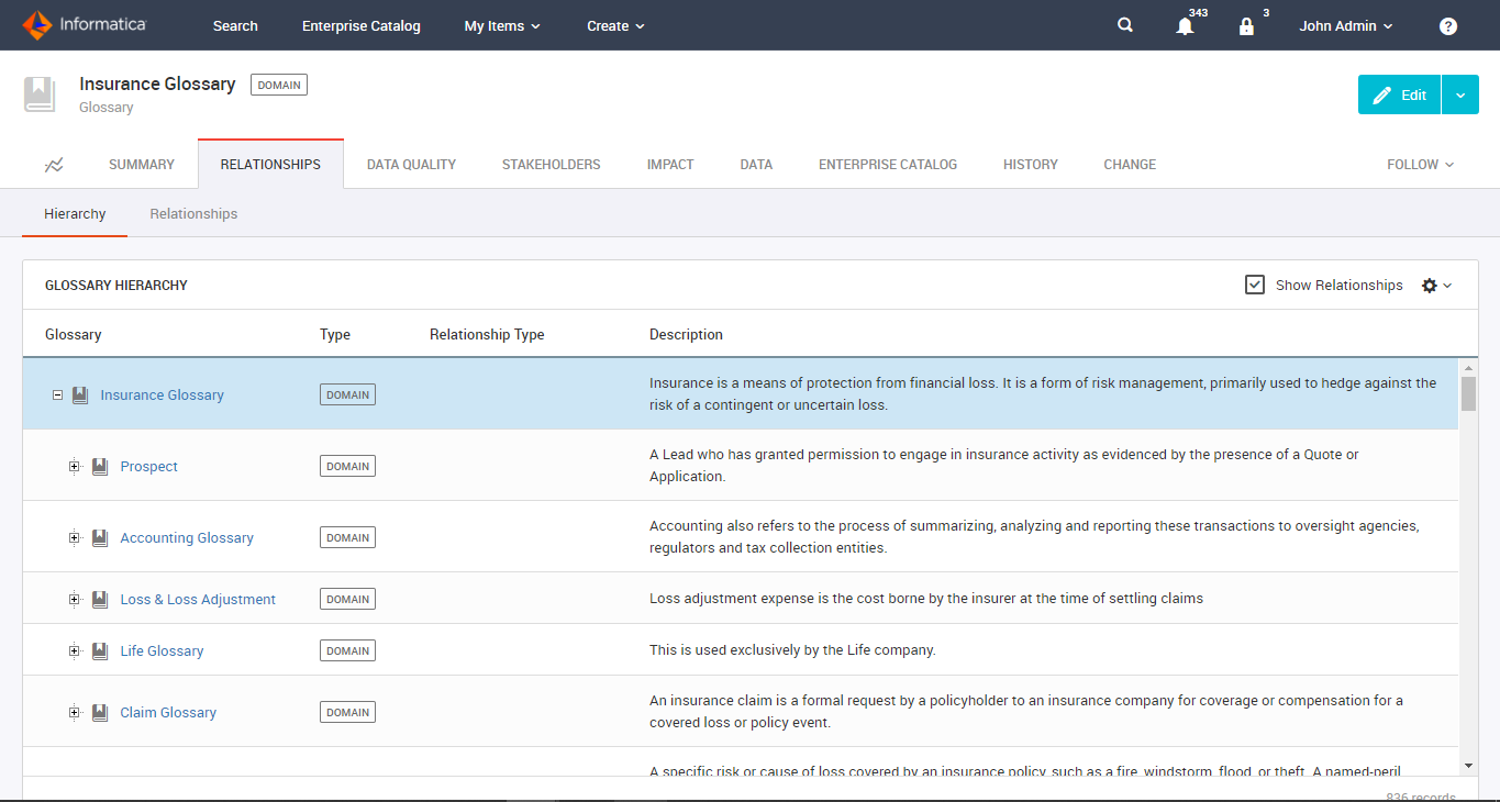 Axon Data Governance: Glossare