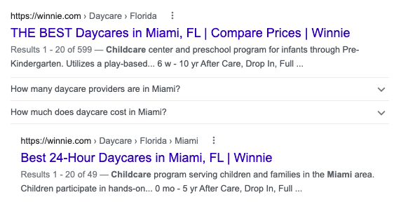 URL-адреса с отступом Пример присмотра за детьми