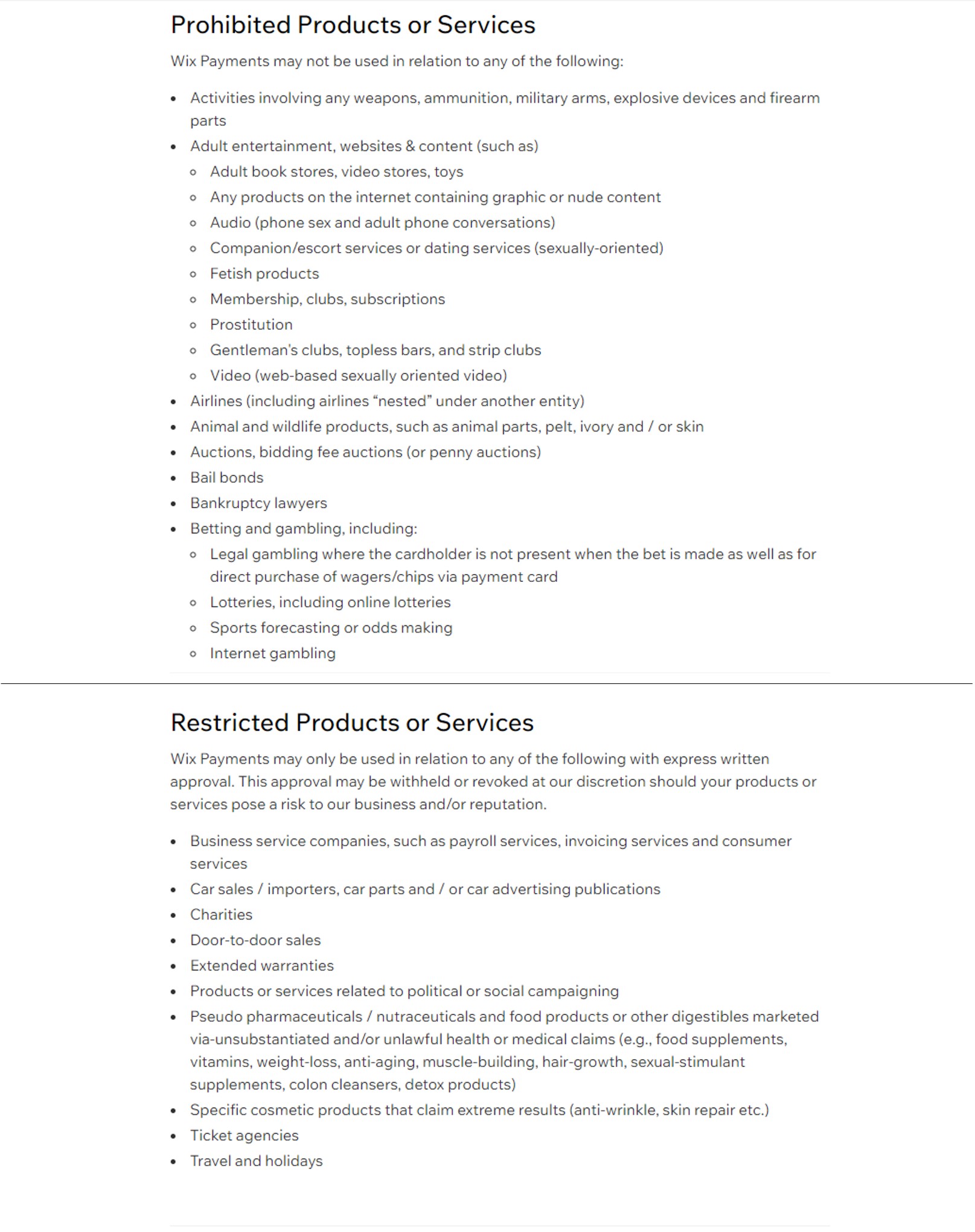 Wix 上禁止和限制的产品/服务（Wix 与 Squarespace 比较）