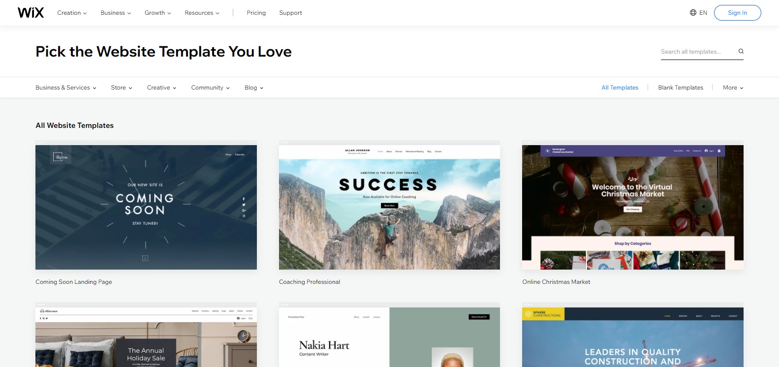 Wix 模板（Wix 与 Squarespace 比较）