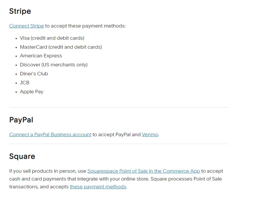 Squarespace 的支付处理器（Wix 与 Squarespace 比较）