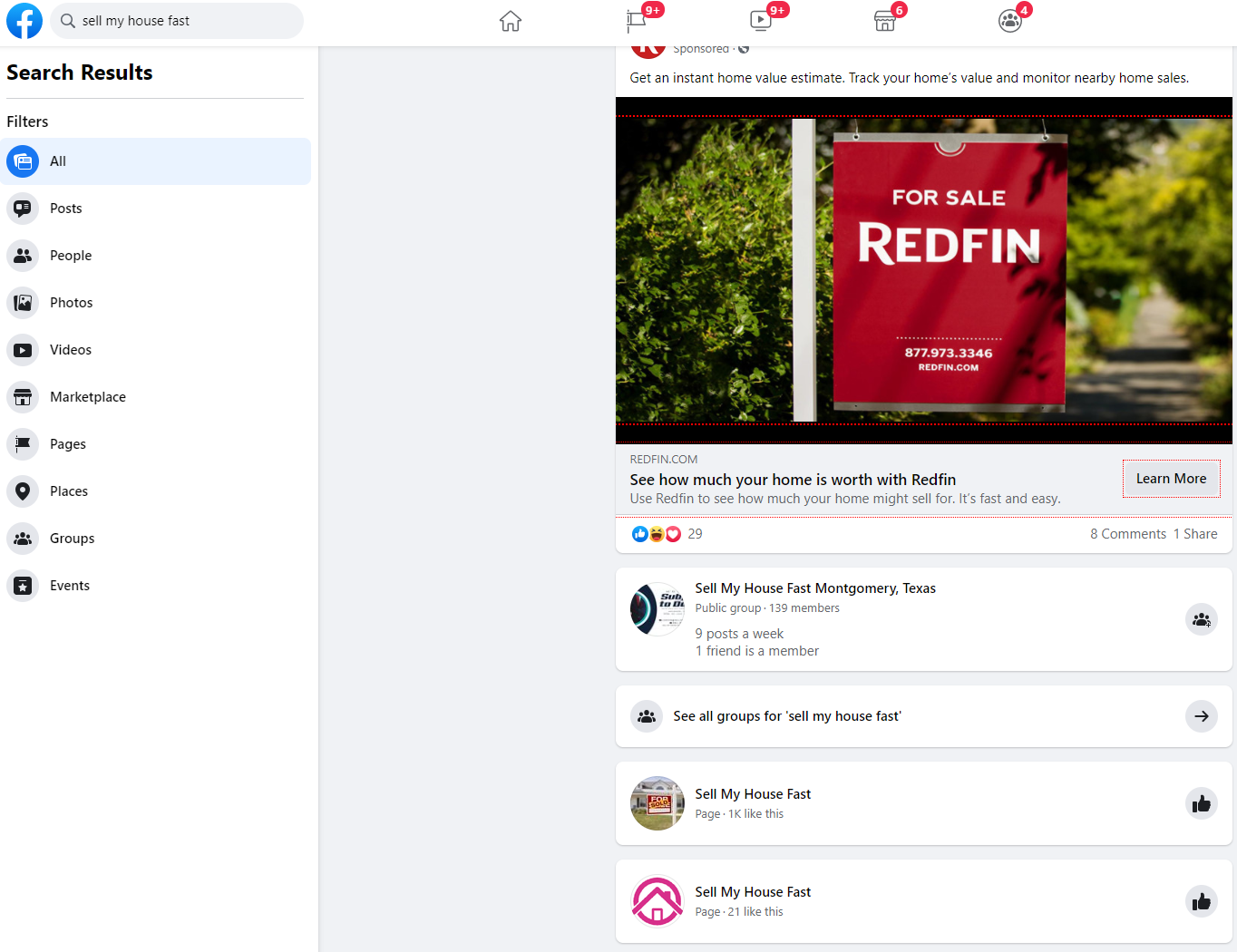 Facebook 作為搜索引擎的例子