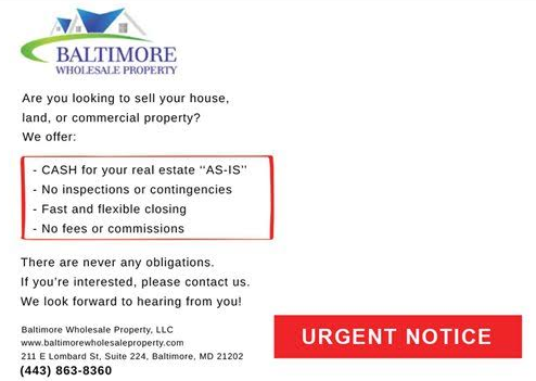 巴爾的摩批發物業直郵信