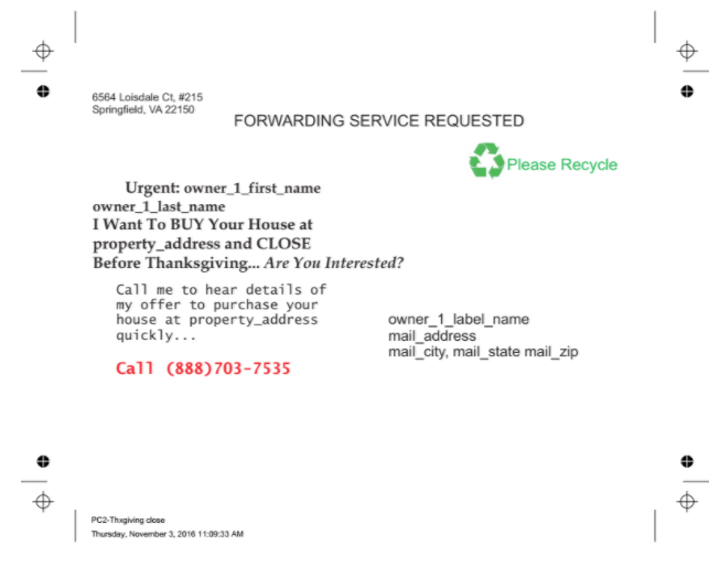 房地產投資者直郵策略示例