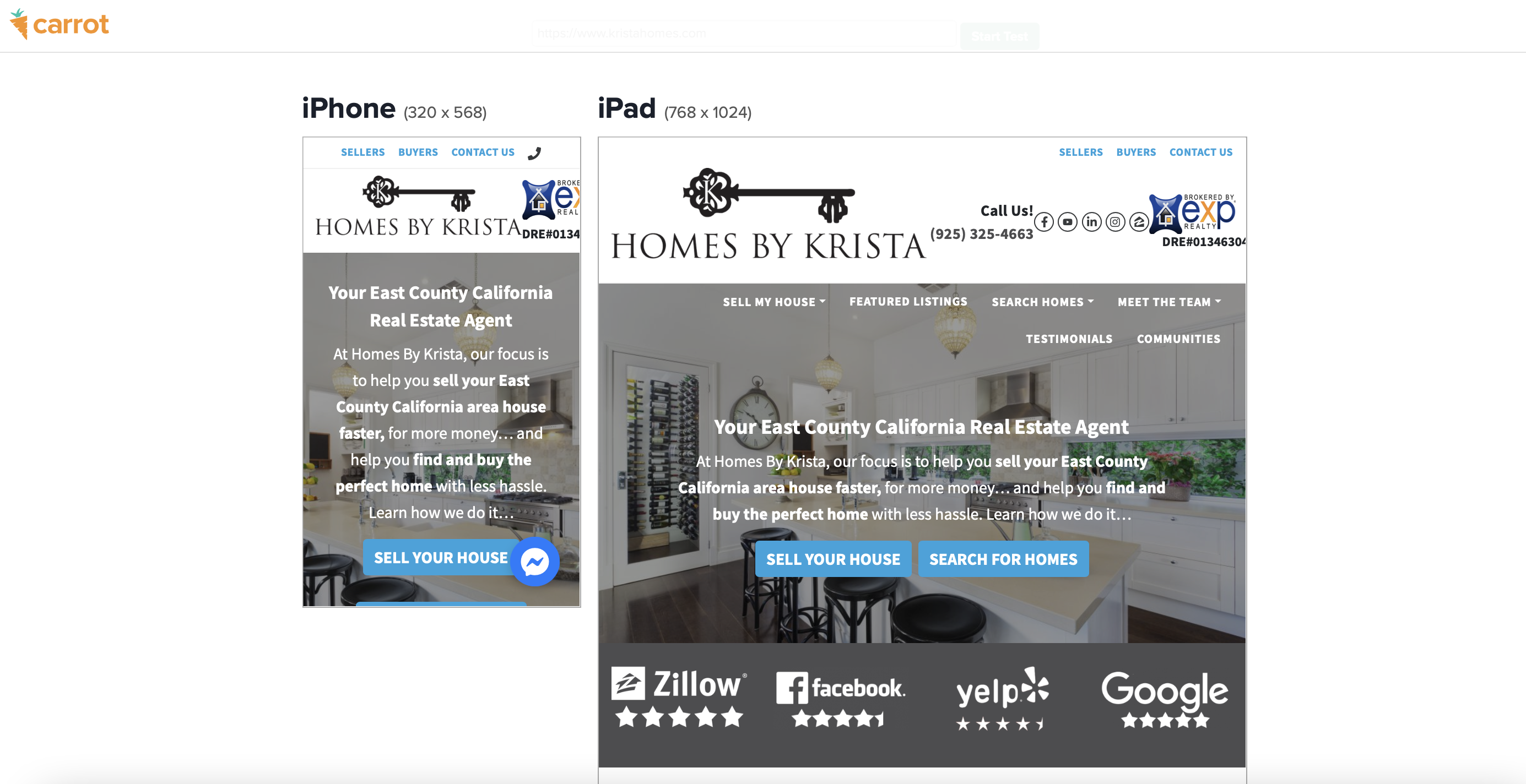 房地產經紀人網站的胡蘿蔔移動響應測試
