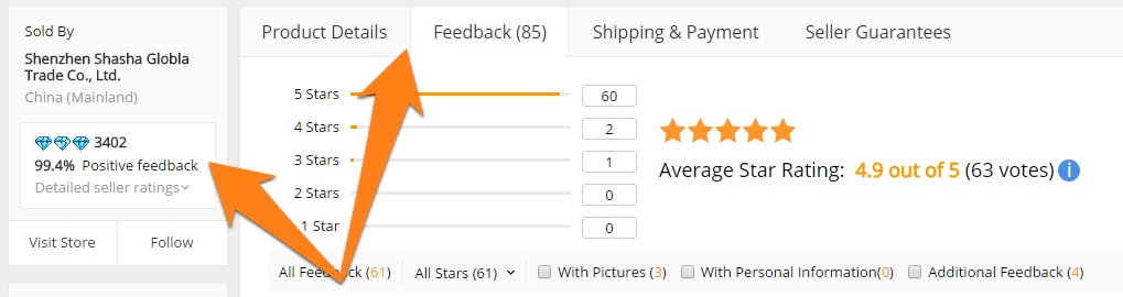 aliexpress Verkäufer-Feedback-Score