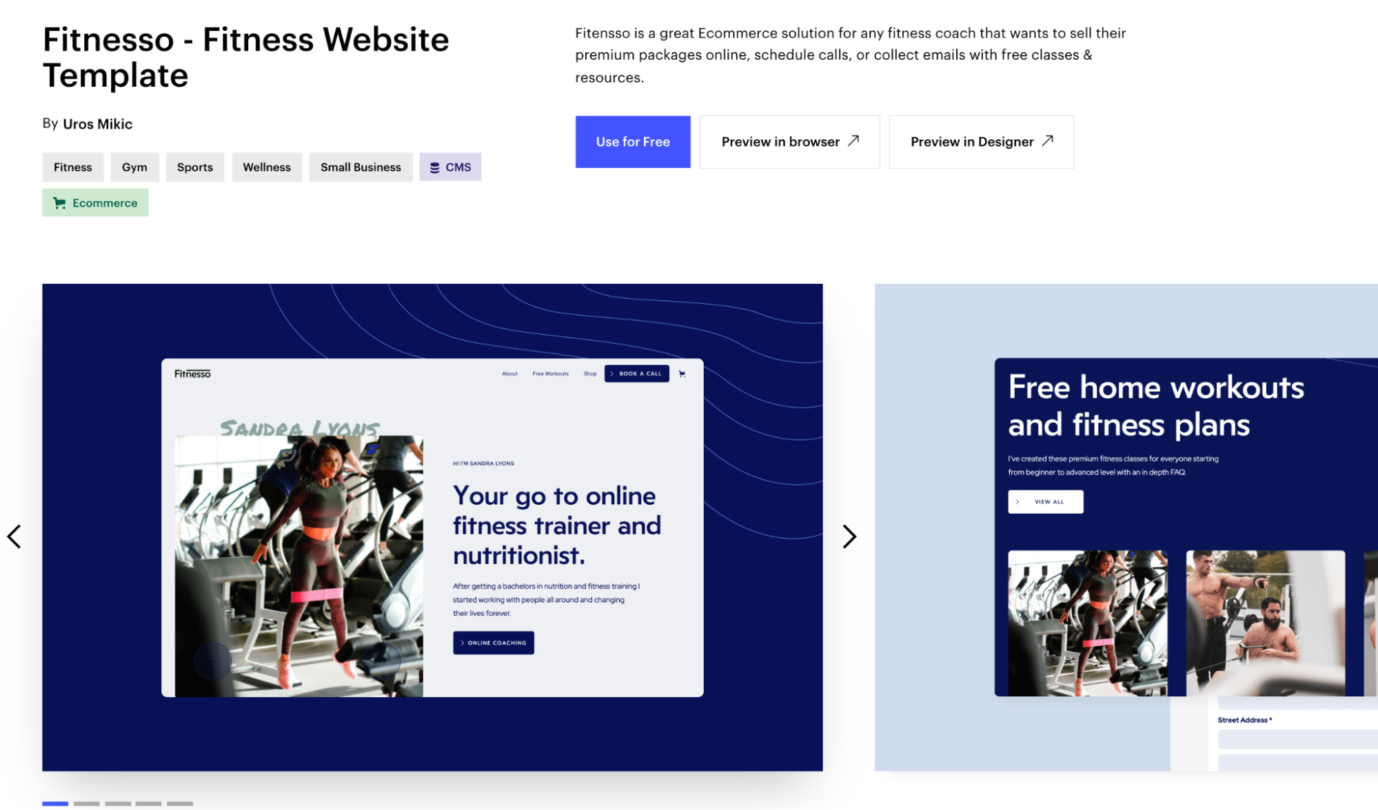 เทมเพลตเว็บไซต์ Webflow Fitnesso fitness