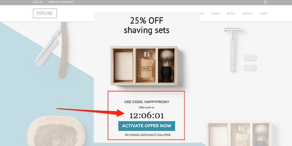 Esempio di popup del timer