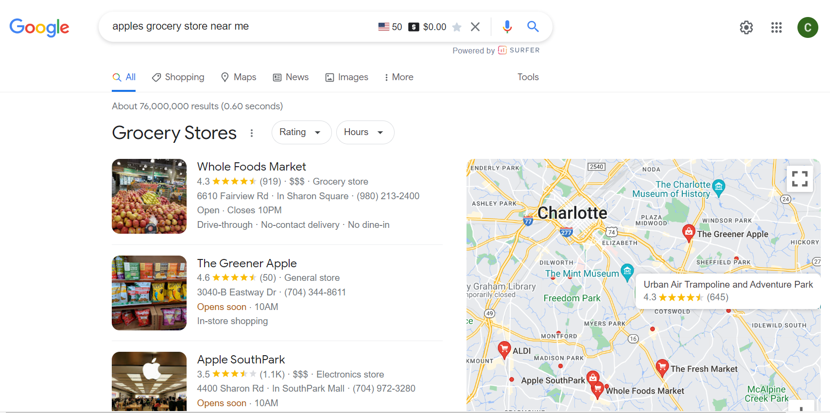 sklep spożywczy w pobliżu, przykład wyszukiwania