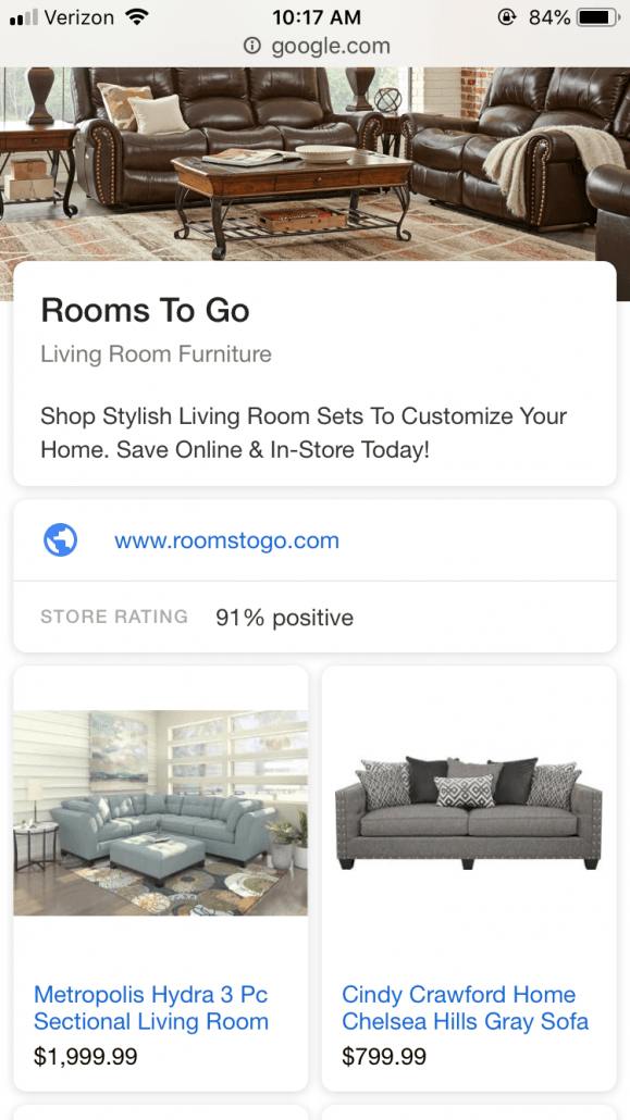 谷歌展示购物广告房间去