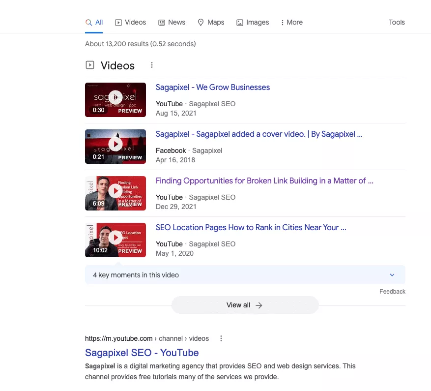 youtube results in search engine results
