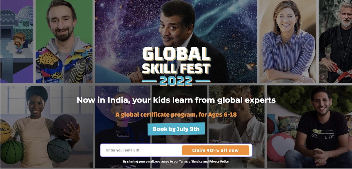 Halaman utama Global Skill Fest menampilkan pembicara acara.