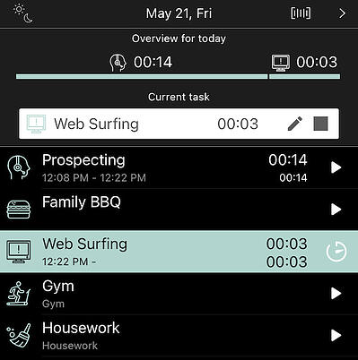 Легко переключайтесь между заранее созданными задачами на ATracker