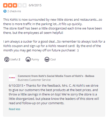 Exemplo de comentários negativos de Kohl