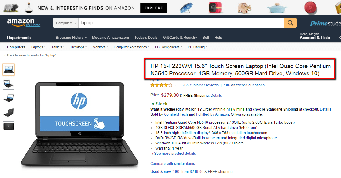 Listado de productos de Amazon