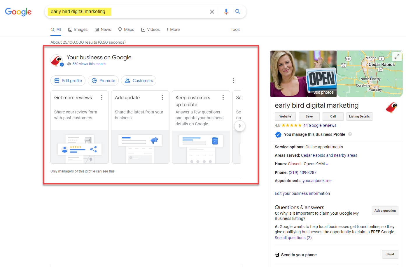 haga una búsqueda en Google de su nombre comercial exacto, como se ve aquí