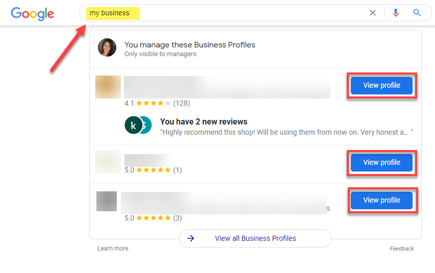 Un ejemplo de búsqueda de su negocio
