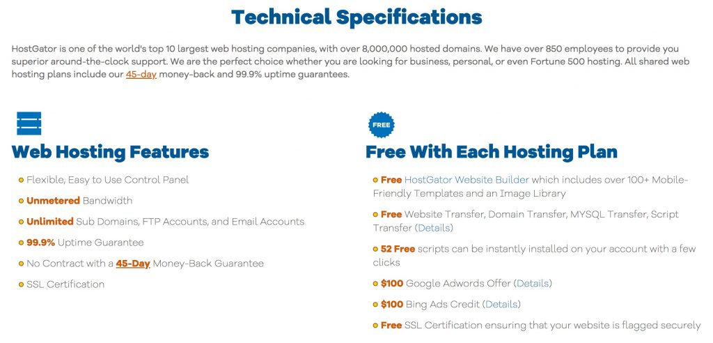HostGator amazing features