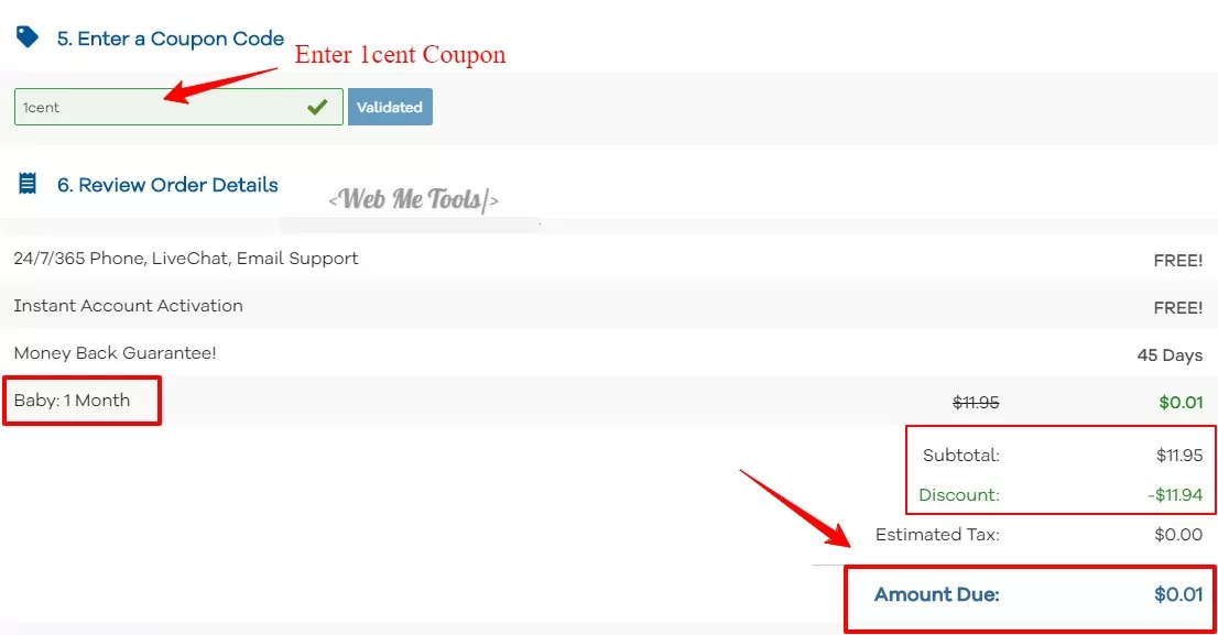 HostGator 1 cent hosting coupon billing info