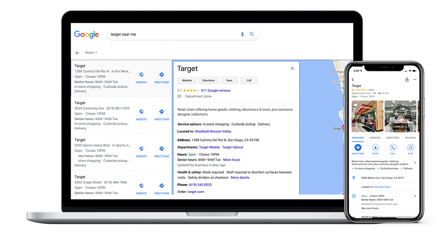 Exemplo de segmentação de perfil comercial do Google